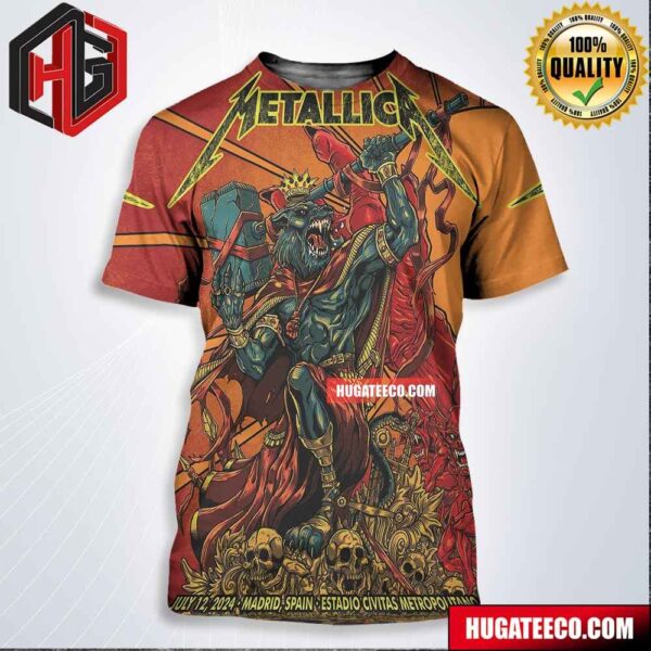 Metallica M72 World Tour No Repeat Weekend 2024 Merch Poster Part 1 Of 2 By Puis Calzada On July 12 In Madrid Spain At Estadio Civitas Metropolitano All Over Print Shirt