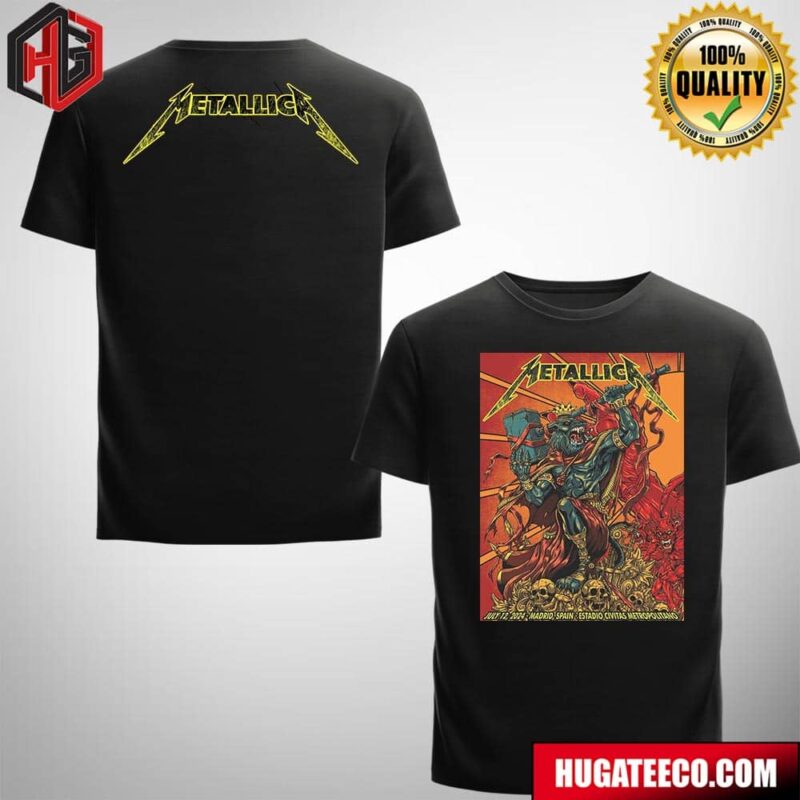 Metallica M72 World Tour No Repeat Weekend Merch Poster Of 2 By Puis Calzada On July 12 In Madrid Spain At Estadio Civitas Metropolitano Merchandise Two Sides T-Shirt