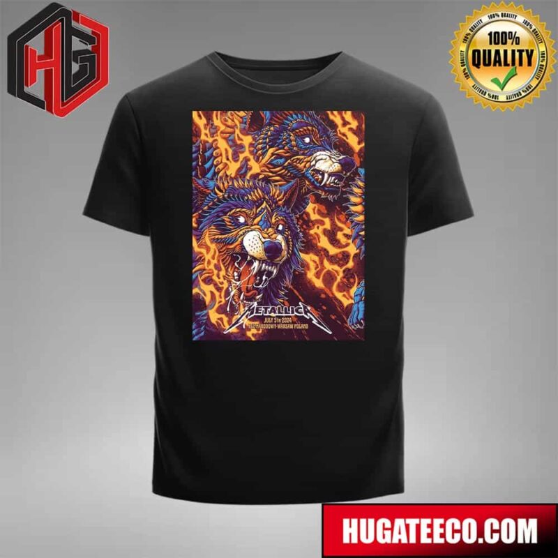 Metallica M72 World Tour No Repeat Weekend With Architects And Mammoth WVH Merchandise On Display At PGE Narodowy In Warsaw Poland Night 1 Print Part 1 Of 2 On July 5 2024 By Ben Kwok T-Shirt
