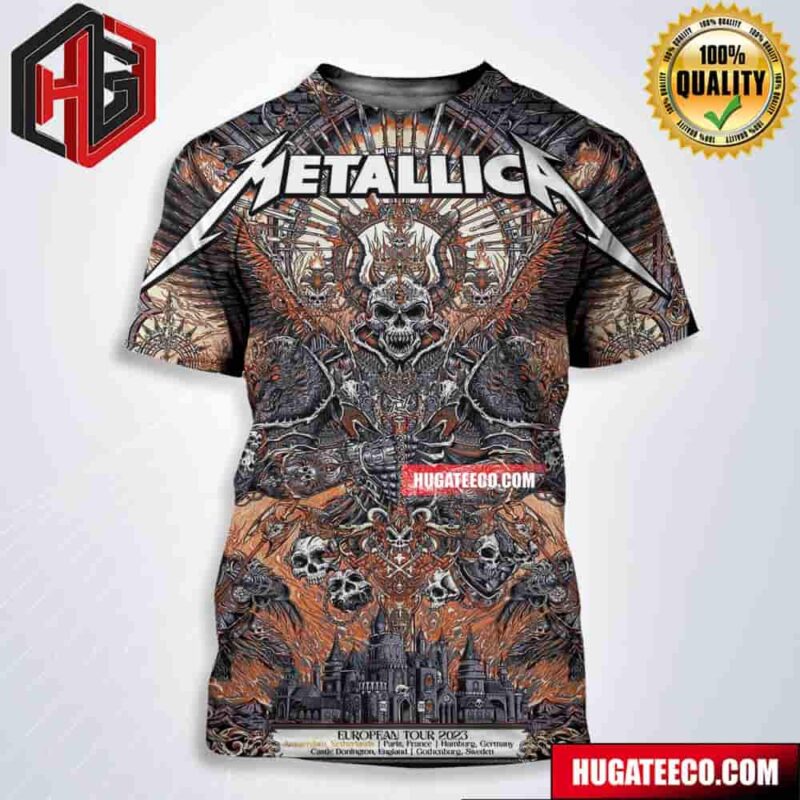 Metallica No Repeat Weekend Of The 2023 European M72 World Tour Amsterdam Netherlands Paris France Humburg Germany Castle London England Gothenburg Sweden All Over Print Shirt