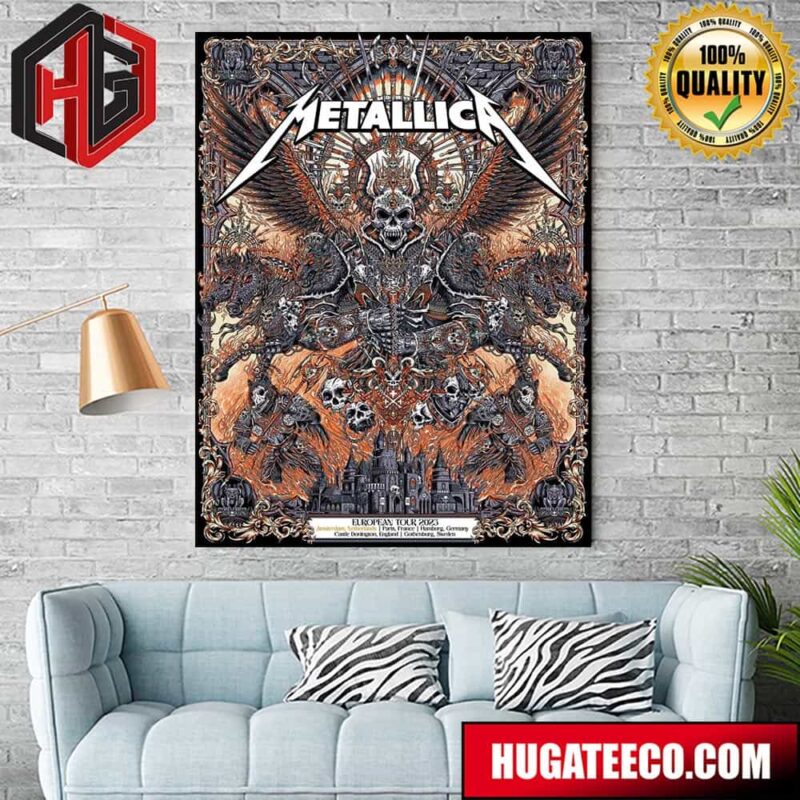Metallica No Repeat Weekend of the 2023 European M72 World Tour Amsterdam Netherlands Paris France Humburg Germany Castle London England Gothenburg Sweden Merch Poster Canvas