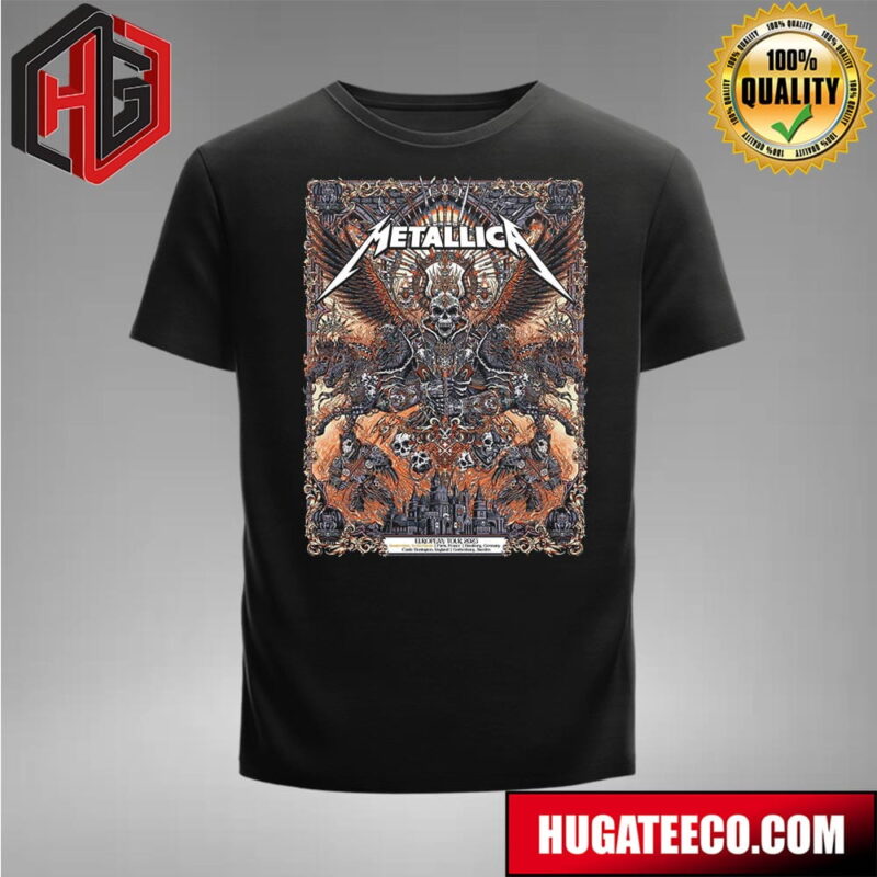 Metallica No Repeat Weekend of the 2023 European M72 World Tour Amsterdam Netherlands Paris France Humburg Germany Castle London England Gothenburg Sweden Merch T-Shirt