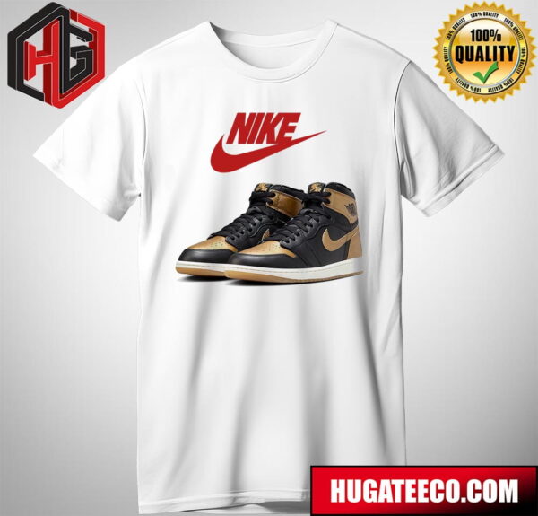 Nike Air Jordan 1 Retro High OG Black Metallic Gold Official Image Sneaker T-Shirt
