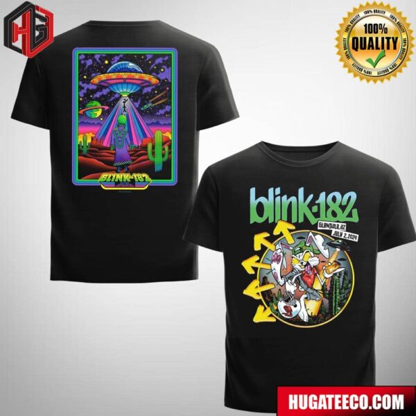 Official Blink-182 Poster For Today’s Show On July 2 2024 At Desert Diamond Arena In Glendale Az Two Sides T-Shirt