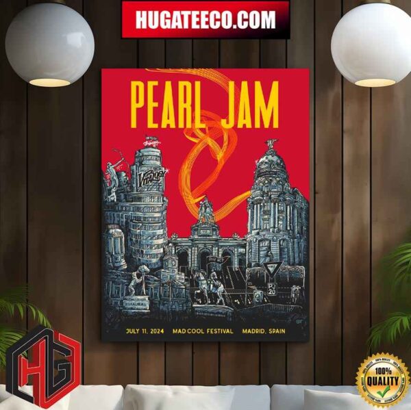 Pearl Jam Dark Matter World Tour 2024 Event Poster For Show In Madrid Spain On July 11 At Mad Cool Festival Madrid Art By Villy Villian Merchandise Home Decor Poster Canvas