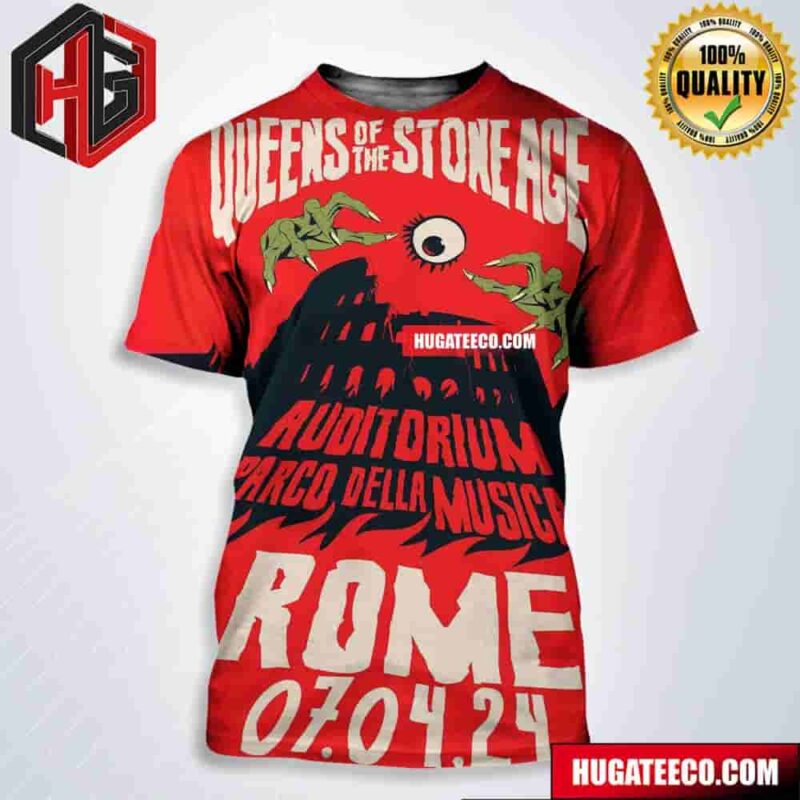 Queens Of The Stone Age The End Is Nero Merch For Roma Summer Fest Auditorium Parco Della Musica On 07 04 2024 All Over Print Shirt