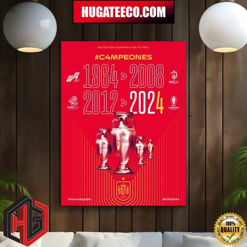 Seleccion Espanola Masculina C4mpeones UEFA 64 1964 Euro 2008 Euro 2012 UEFA Euro 2024 Vamos Espana Home Decor Poster Canvas