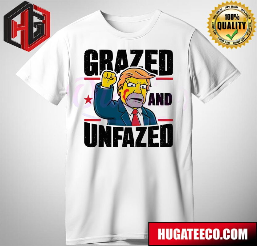 Simon Family The Simpsons X Donald Trump Grazed And Unfazed Donald Trump Shooting T-Shirt