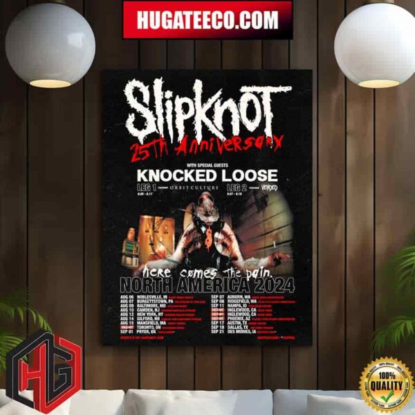 Slipknot 25th Anniversary With Special Guests Knocked Loose Here Comes The Pain North America 2024 Schedule Lists Poster Canvas