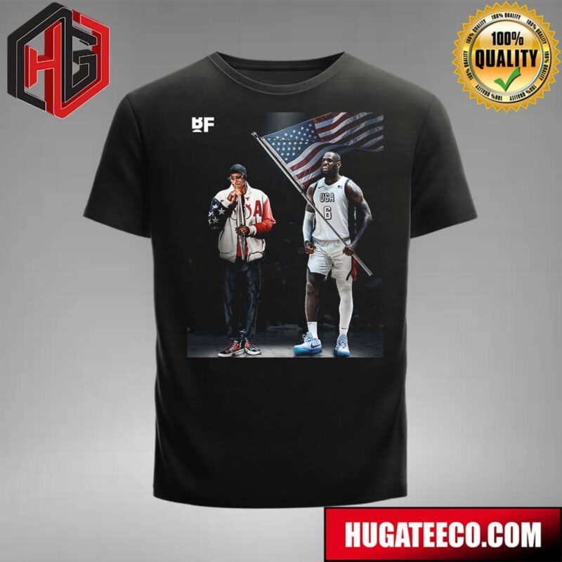 Team USA Basketball Olympics With Snoop Dogg As A Torchbearer And Lebron James As Flag Bearer T-Shirt