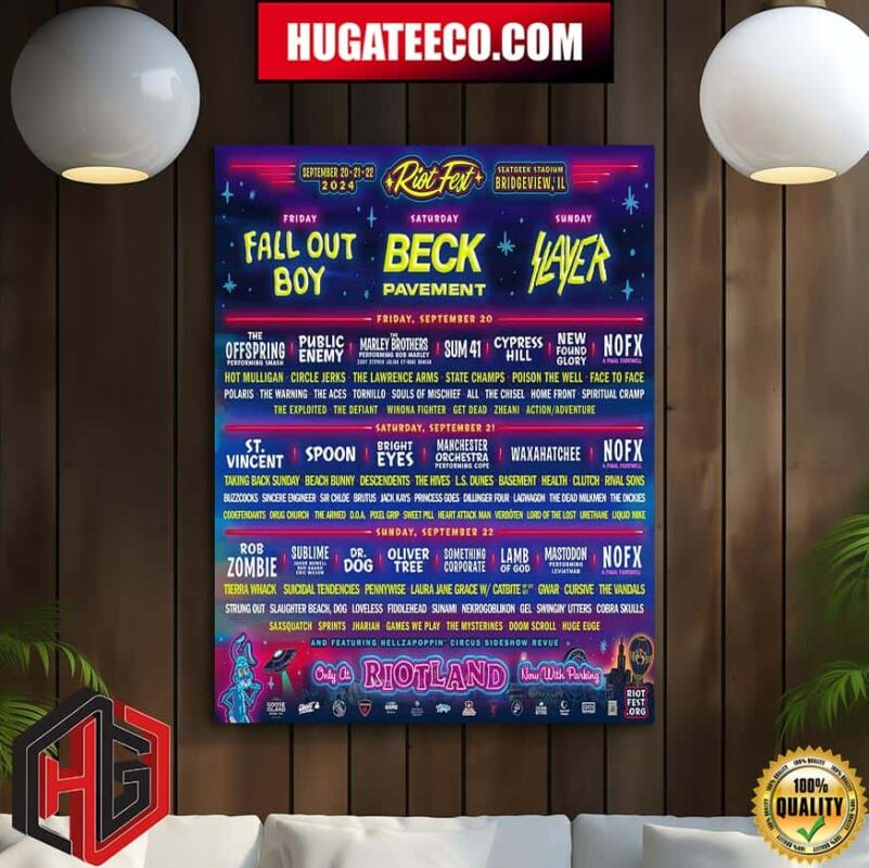 The Daily Lineups For Riot Fest 2024 Fall Out Boy Beck Pavement Slayer On September 20-21-22 2024 At Seatgeek Stadium In Bridgeview IL Home Decor Poster Canvas