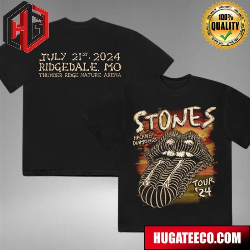 The Rolling Stones Hackney Diamonds Tour 2024 On July 21st 2024 In Ridgedale MO At Thunder Ridge Nature Arena Two Sides Merchandise T-Shirt