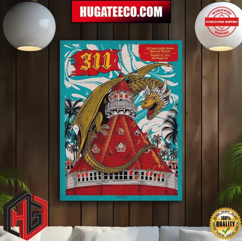 311 Band Merch Poster For Show In Sandiego CA At Cal Coast Cu Open Air Theatre On August 25 2024 Poster Canvas