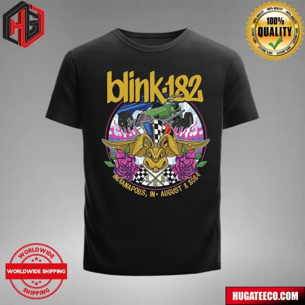 Artwork For Last Nights Blink-182 Show In Indianapolis In August 2 2024 One More Time Tour Merchandise Indycar T-Shirt