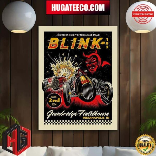 Blink-182 Join US For A Night Of Thrills And Spills Show In Indianapolis In Gainbridge Fieldhouse  On August 2nd 2024 Poster Canvas
