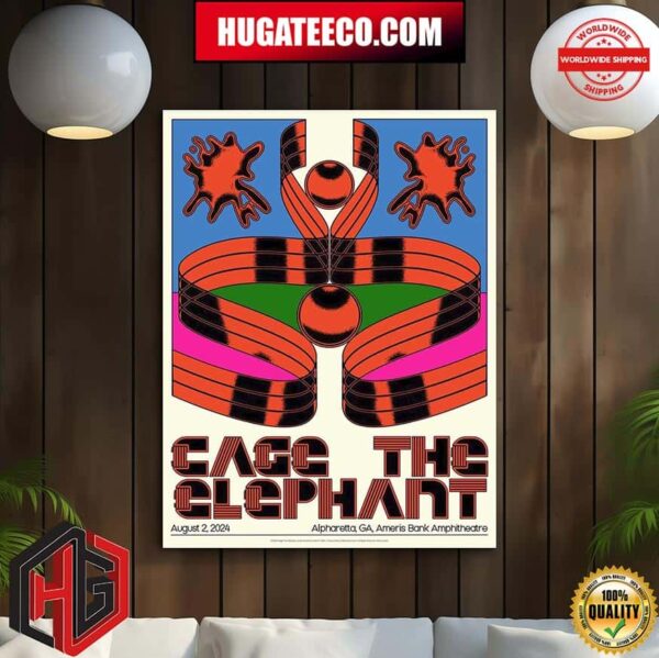 Cage The Elephant Alpharetta Ga At Ameris Bank Amphitheatre Limited Edition Concert Poster August 2 2024 Poster Canvas