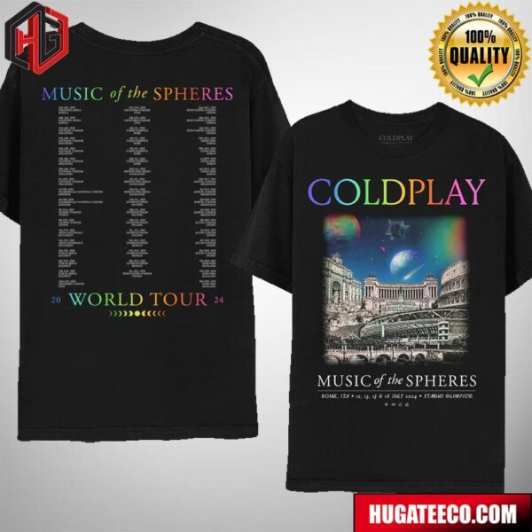 Coldplay Rome July 2024 Music Of The Spheres Limited Edition Tour Two Sides T-Shirt