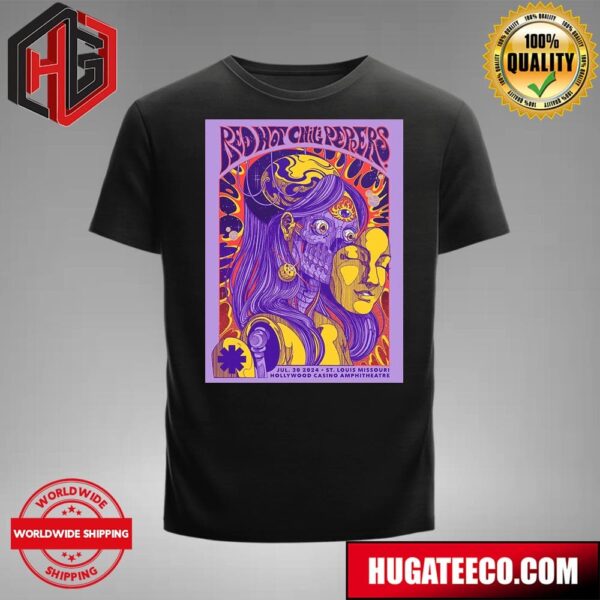 Concert Posters For The Red Hot Chili Peppers July 30 2024 In St Louis Missouri At Holywood Casino Amphitheatre T-Shirt