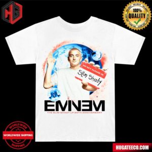 Eminem The Slim Shady LP 25th Anniversary Hi My Name Is Slim Shady Name Tag T-Shirt