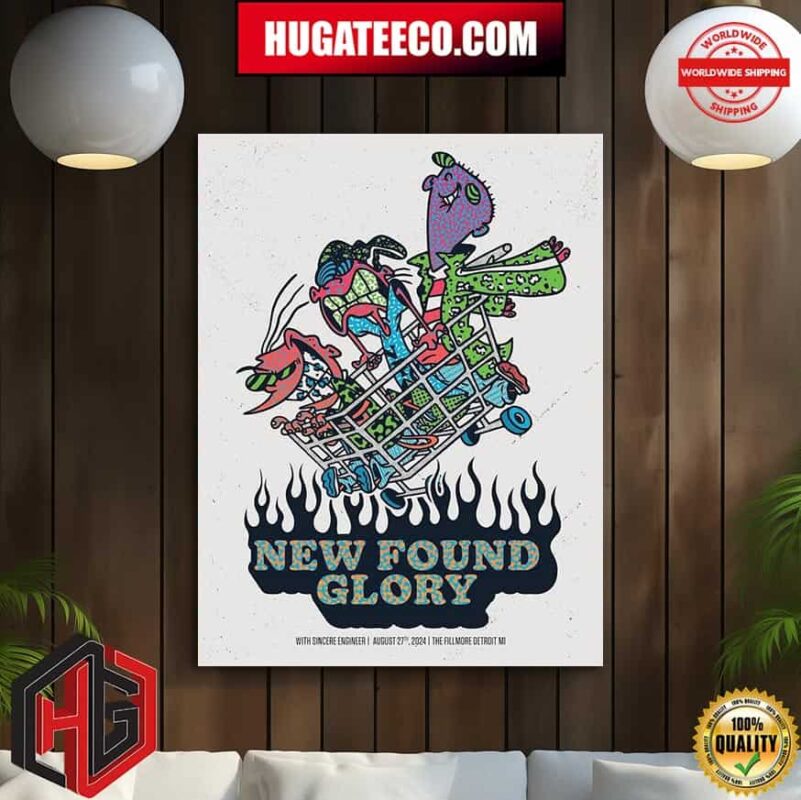 Limited Poster For New Found Glory With Sincere Engineer Show At The Fillmore Detroit Mi On August 27th 2024 Poster Canvas