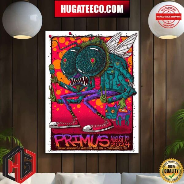 Merch Poster For Primus Show In Indianapolis In At Everwise Amphitheater At White River State Park  On August 1st 2024 Poster Canvas