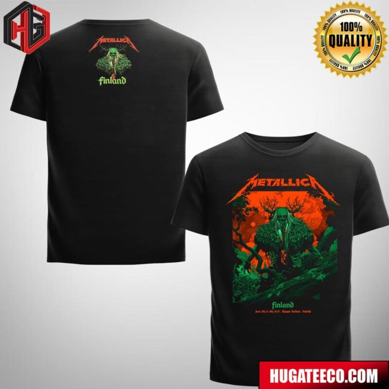 Metallica Finlandia M72 World Tour Poster At Olympic Stadium In Helsinki On June 7th And 9th 2024 Art By Kenta Taylor Merchandise Two Sides T-Shirt