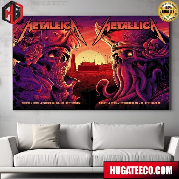 Metallica M72 North America World Tour 2024 Night 1 And 2 In Foxborough MA At Gillette Stadium On August 2th And 4th Merch Home Decor Poster Canvas