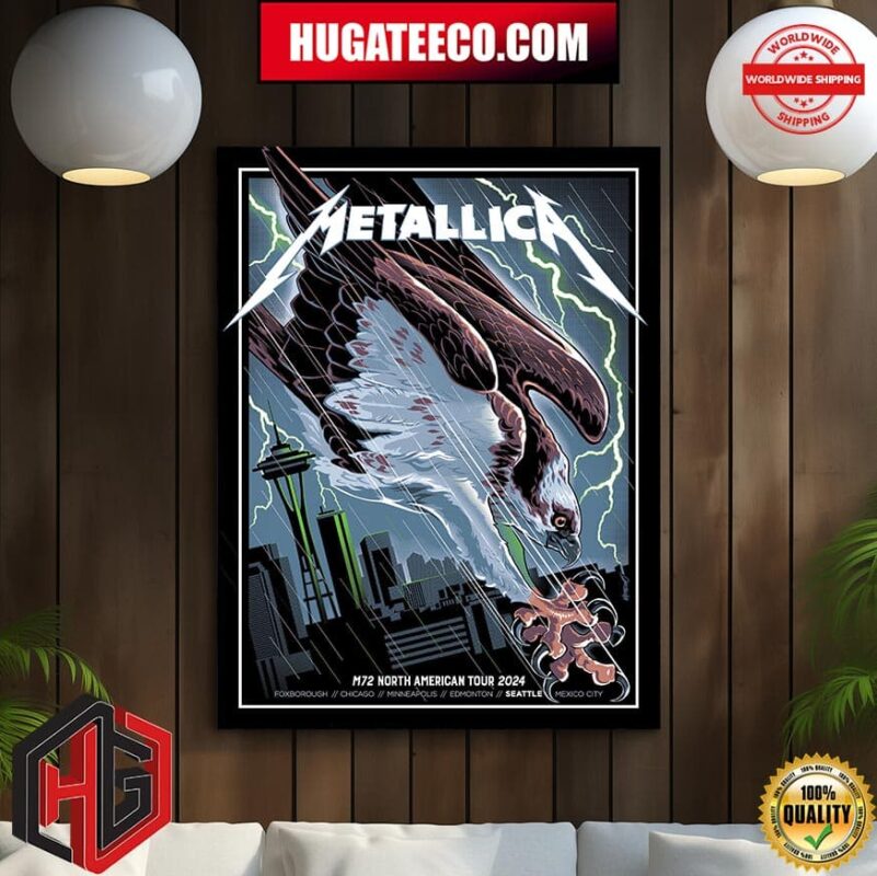 Metallica M72 Seattle Nate Dino’s Exclusive Pop-Up Shop Poster North America Tour August 29 2024 Washington No Repeat Weekend At Lumen Field Stadium Merch Home Decor Poster Canvas