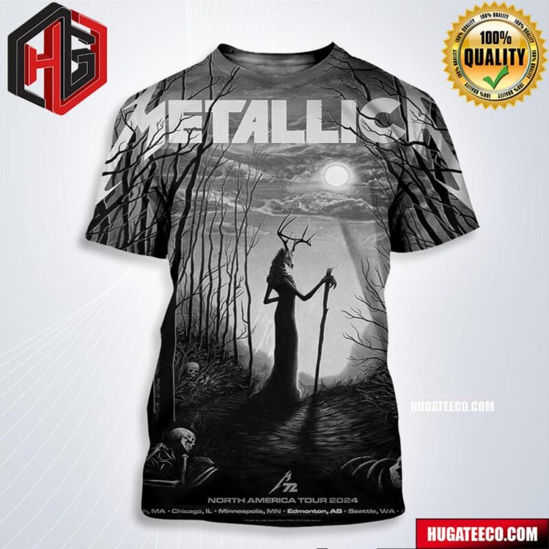 Metallica Merchandise Pop-Up Shop Poster For Edmonton AB On August 22 M72 North American Tour 2024 All Over Prin Shirt