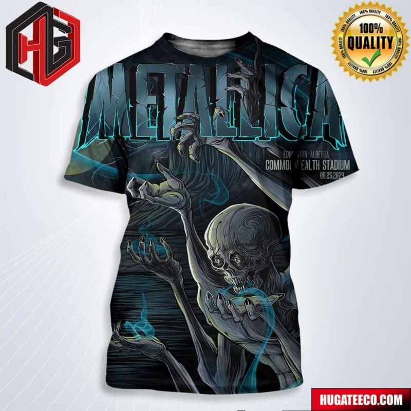 Metallica Second Night Merch Poster In M72 Edmonton Alberta At Commonwealth Stadium On 25 August 2024 North America Tour No Repeat Weekend Pop-Up Shop 3D Shirt