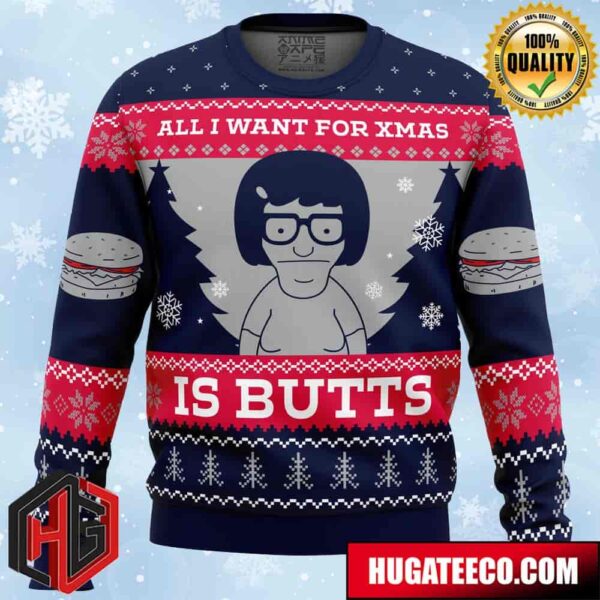 All I Want For Xmas is Butts Bob’s Burgers Anime Ape Chirstmas Gifts 2024 Xmas For Family And Friends Ugly Sweater