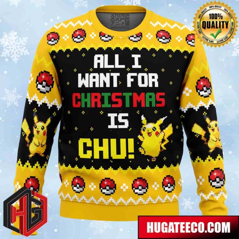 All I Want Pikachu Pokemon Anime Ape Chirstmas Gifts 2024 Xmas For Family And Friends Ugly Sweater