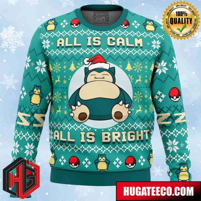 All is Calm All Bright Snorlax Pokemon Anime Ape Chirstmas Gifts 2024 Xmas For Family And Friends Ugly Sweater