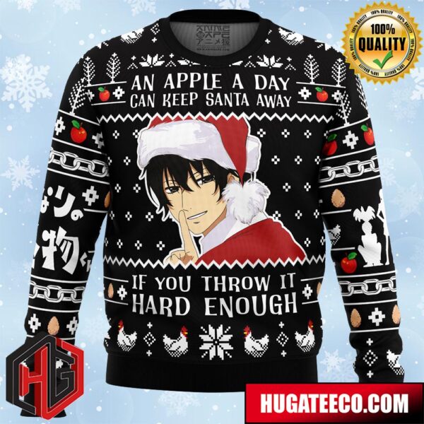 An Apple A Day Can Keep Santa Away If You Throw It Hard Enough My Little Monster Anime Ape Chirstmas Gifts 2024 Xmas For Family And Friends Ugly Sweater