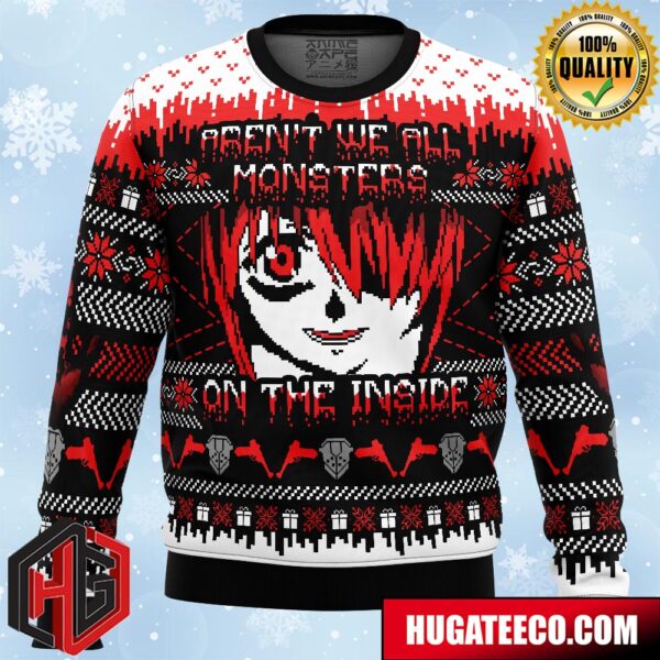 Aren’t We All Monster On The Inside Elfen Lied Anime Ape Chirstmas Gifts 2024 Xmas For Family And Friends Ugly Sweater