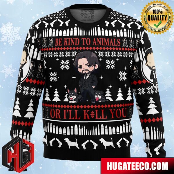 Be Kind To Animals John Wick Anime Ape Chirstmas Gifts 2024 Xmas For Family And Friends Ugly Sweater