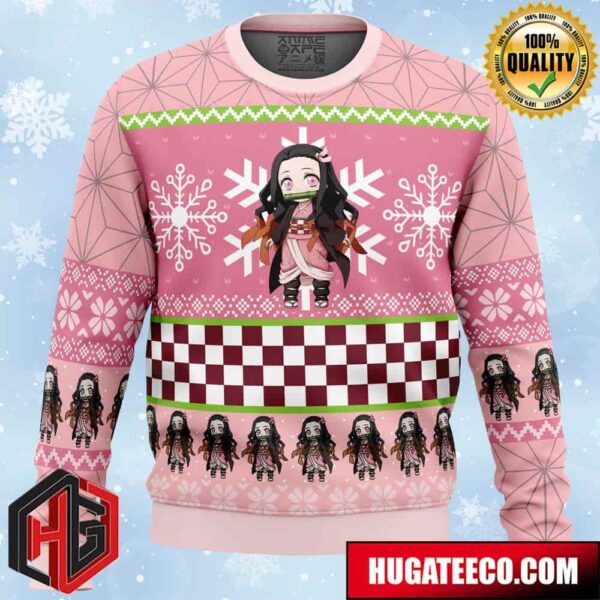 Chibi Christmas Nezuko Kamado Demon Slayer Anime Ape Chirstmas Gifts 2024 Xmas For Family And Friends Ugly Sweater