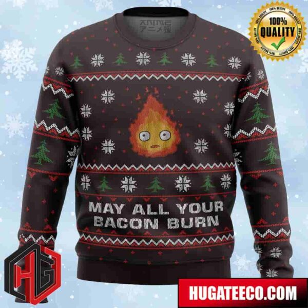 Ghibli May All Your Bacon Burn Anime Ape Chirstmas Gifts 2024 Xmas For Family And Friends Ugly Sweater