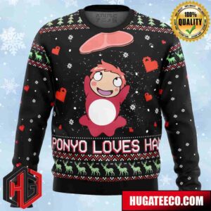 Ghibli Ponyo Loves Ham Anime Ape Chirstmas Gifts 2024 Xmas For Family And Friends Ugly Sweater