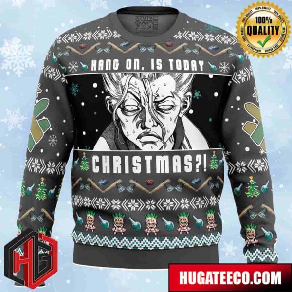 Hang On Is Today Christmas Dr Stone Anime Ape Chirstmas Gifts 2024 Xmas For Family And Friends Ugly Sweater