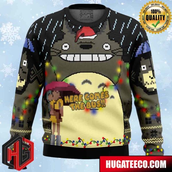 Here Comes The Bus My Neighbor Totoro Anime Ape Chirstmas Gifts 2024 Xmas For Family And Friends Ugly Sweater