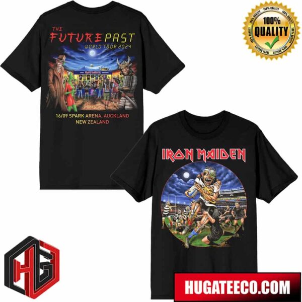 Iron Maiden The Future Past World Tour 2024 Merch In New Zealand On 16 09 Spark Arena Two Sides T-Shirt