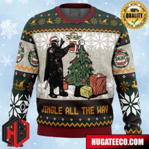 Jingle All The Way Mandalorian Star Wars Anime Ape Chirstmas Gifts 2024 Xmas For Family And Friends Ugly Sweater