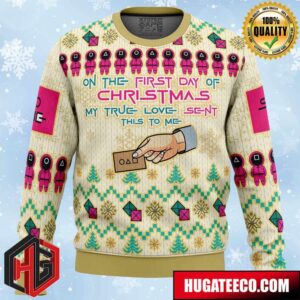 On the First Day of Christmas Squid Game Christmas Sweater Anime Ape Chirstmas Gifts 2024 Xmas For Family And Friends Ugly Sweater