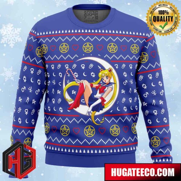 Sailor Moon Sitting on Moon Anime Ape Chirstmas Gifts 2024 Xmas For Family And Friends Ugly Sweater