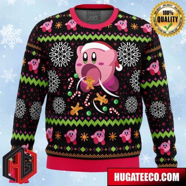 Cute Pink Hungry Kirby’s Dream Land Anime Ape Chirstmas Gifts 2024 Xmas For Family And Friends Ugly Sweater