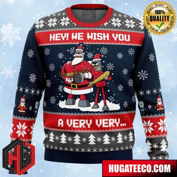 Hey We Wish You a Futurama Anime Ape Chirstmas Gifts 2024 Xmas For Family And Friends Ugly Sweater