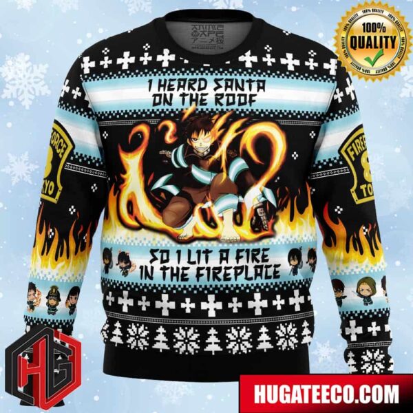 I Heard Santa on the Roof Fire Forces Anime Ape Chirstmas Gifts 2024 Xmas For Family And Friends Ugly Sweater