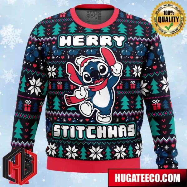 Merry Stitchmas Stitch Anime Ape Chirstmas Gifts 2024 Xmas For Family And Friends Ugly Sweater