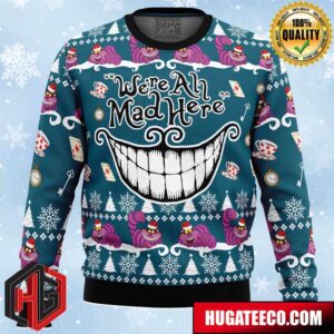 We’re All Mad Here Alice in Wonderland Anime Ape Chirstmas Gifts 2024 Xmas For Family And Friends Ugly Sweater